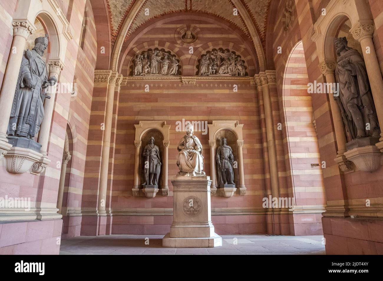 Lovely view of the statue of King Rudolf I of Habsburg in the narthex of the famous Speyer Cathedral in Rhineland-Palatinate, Germany. The monument... Stock Photo