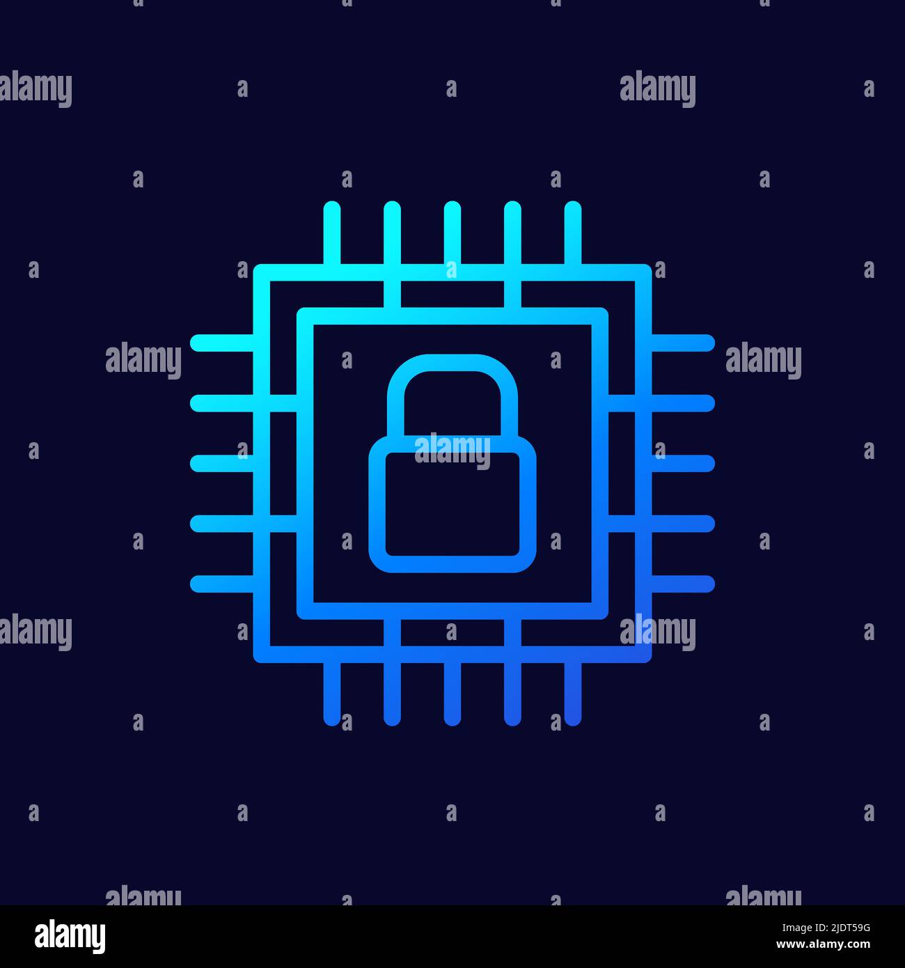Hardware encryption line vector icon with chipset Stock Vector