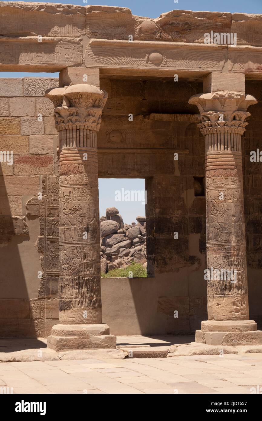 Temple of Philae, Island of Isis, Agliki, Aswan, Egypt, Stock Photo
