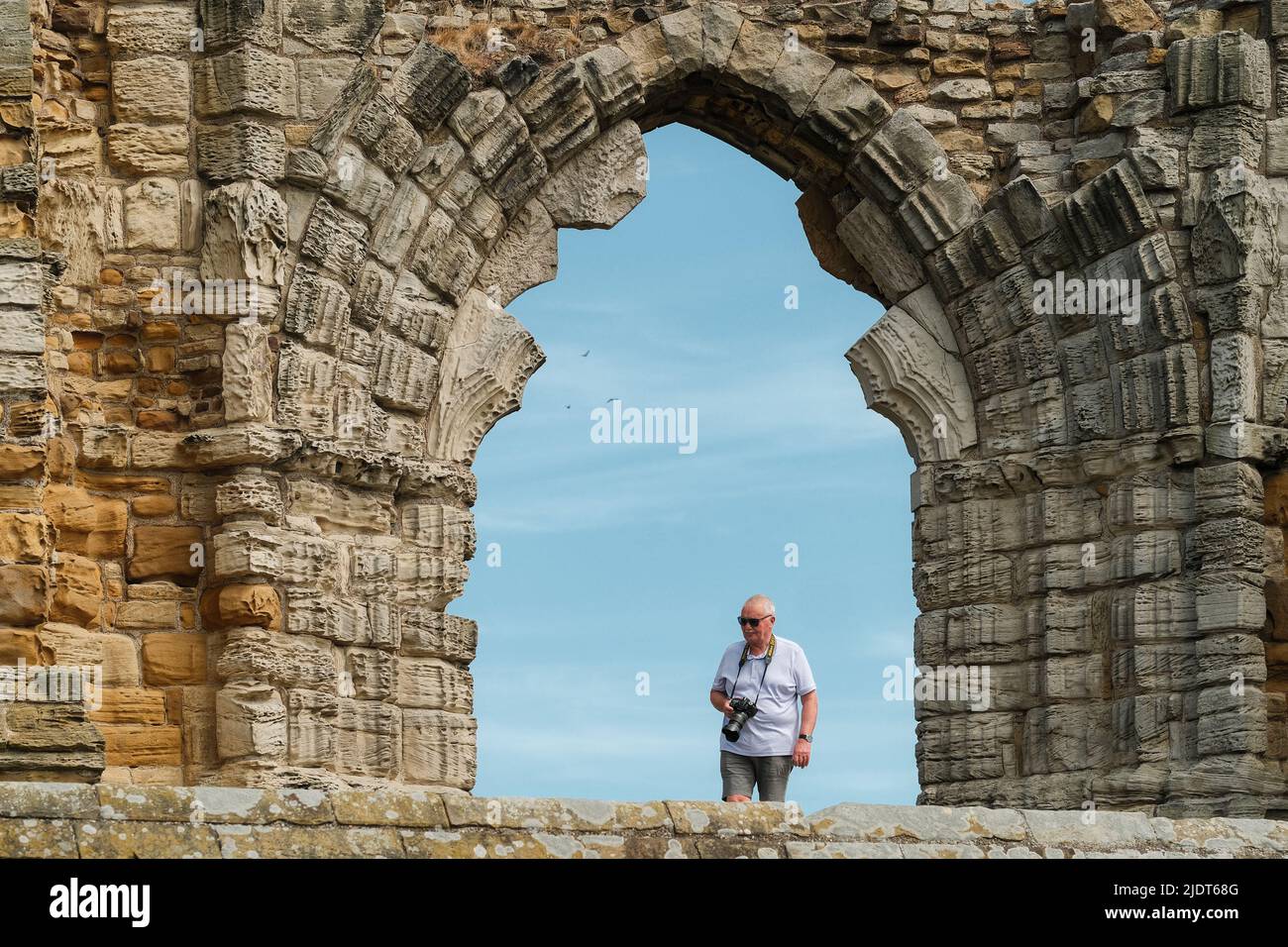 Whitby Abbey in North Yorkshire is a popular tourist attraction. Stock Photo