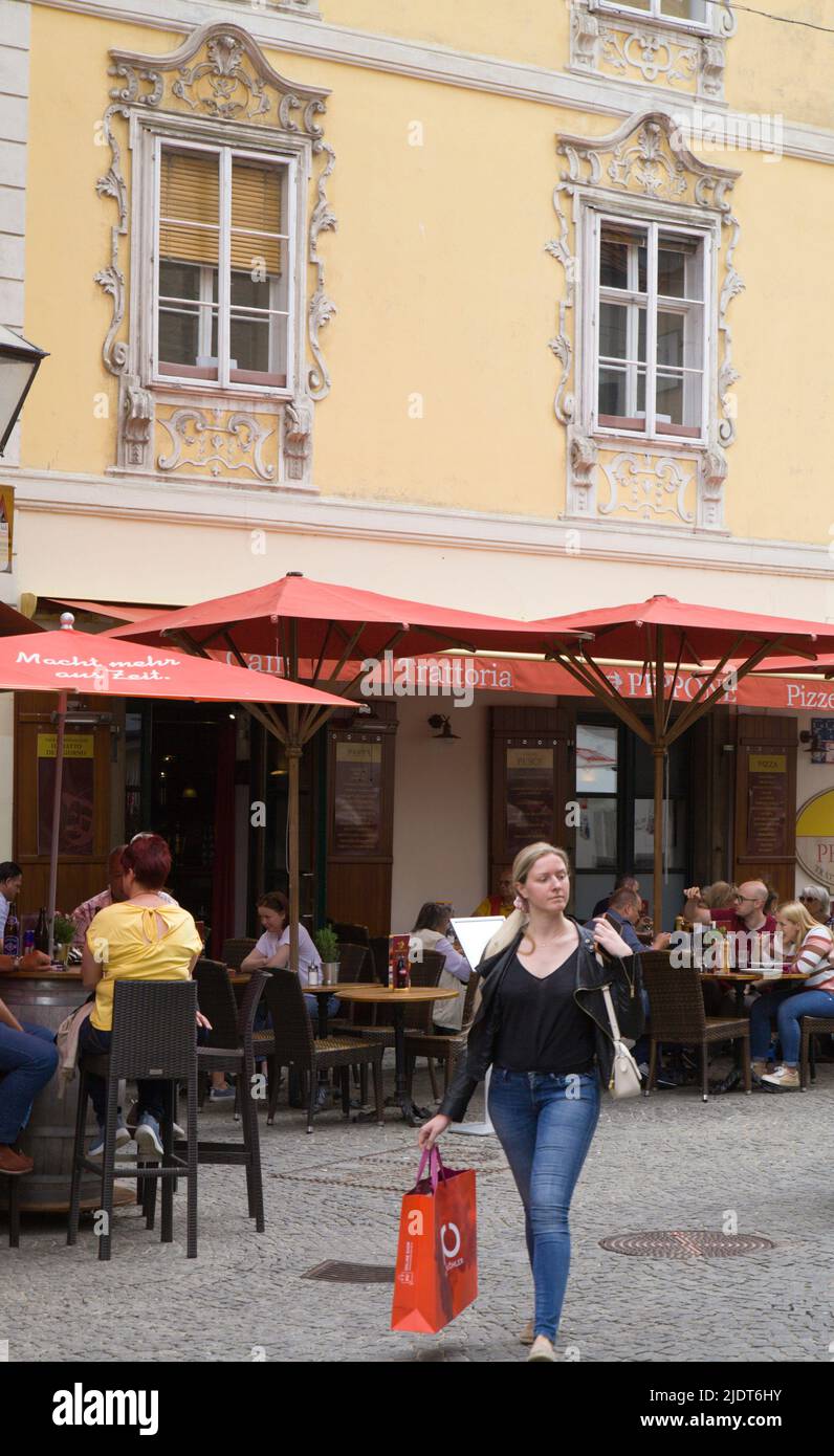 Austria, Styria, Graz,  street scene, restaurant, people, Stock Photo