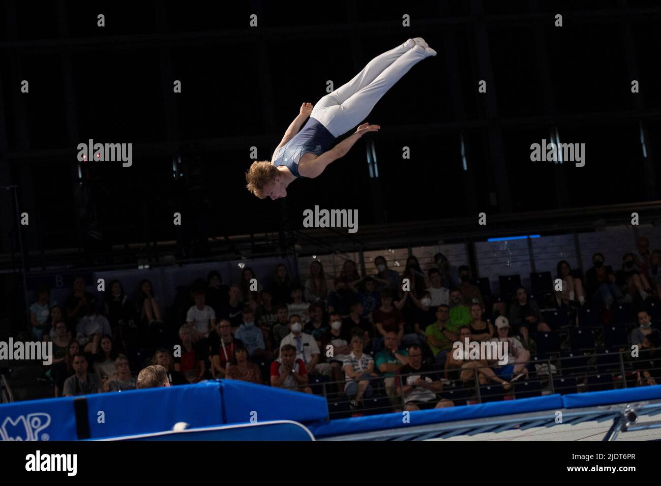 Berlin, Germany. 23rd June, 2022. Gymnastics/Trampoline: German  Championships, Philipp Wolfrum performs his trampoline freestyle in the  Max-Schmeling-Halle. Credit: Christophe Gateau/dpa/Alamy Live News Stock  Photo - Alamy