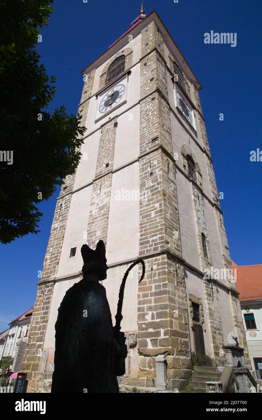Slovenia, Ptuj, City Tower, street scene, historic architecture, Stock Photo