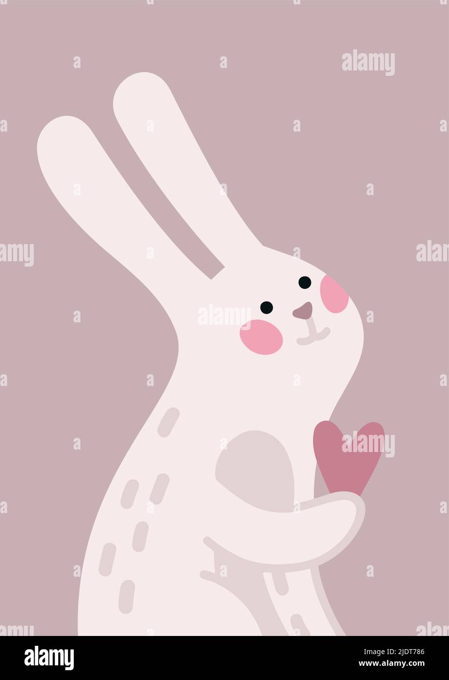 Bunny cute heart poster Stock Vector