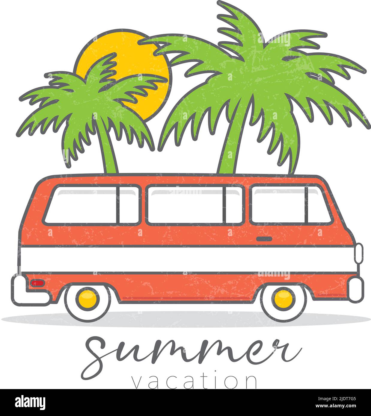 Summer vacation travel caravan and palmtrees vintage design illustration vector Stock Vector