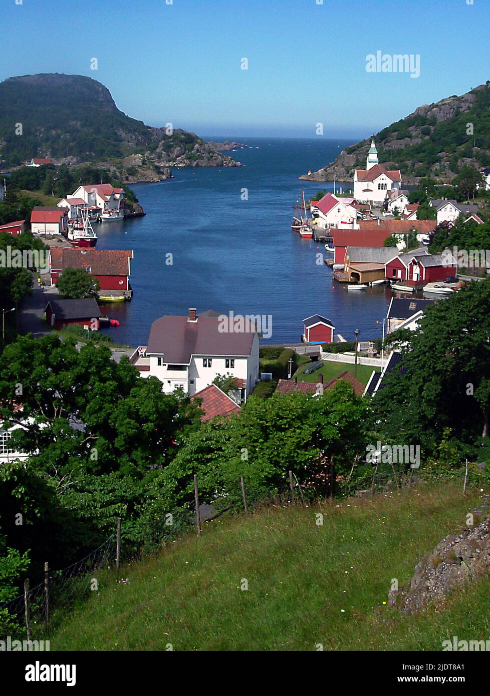 The village of Kirkehamn (Church Harbor) on the island of Hidra in south-western Norway. Stock Photo