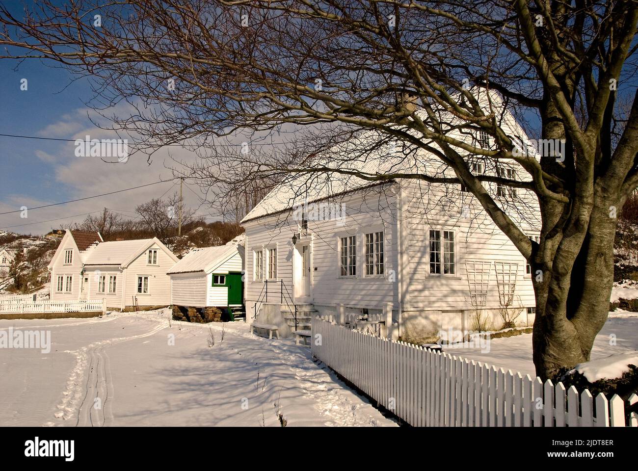 Norwegian winter garden.  Old house at the island of Hidra, south-western Norway, in December. Stock Photo