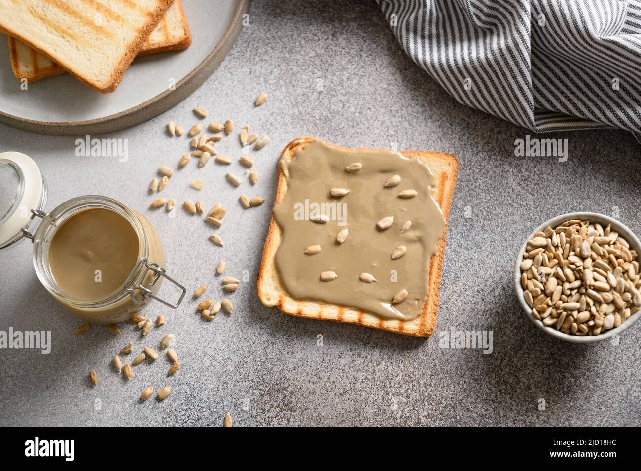 Crispy bread with homemade Sunflower seed butter Stock Photo Alamy