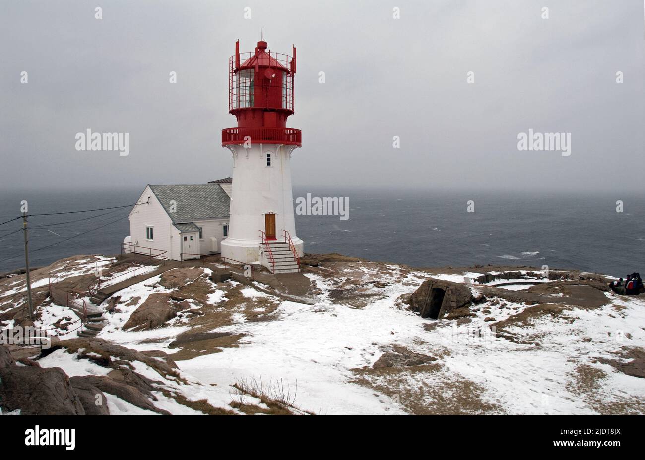 Lindesnes Light-House on the very southern tip of Norway one stormy winters day. Stock Photo