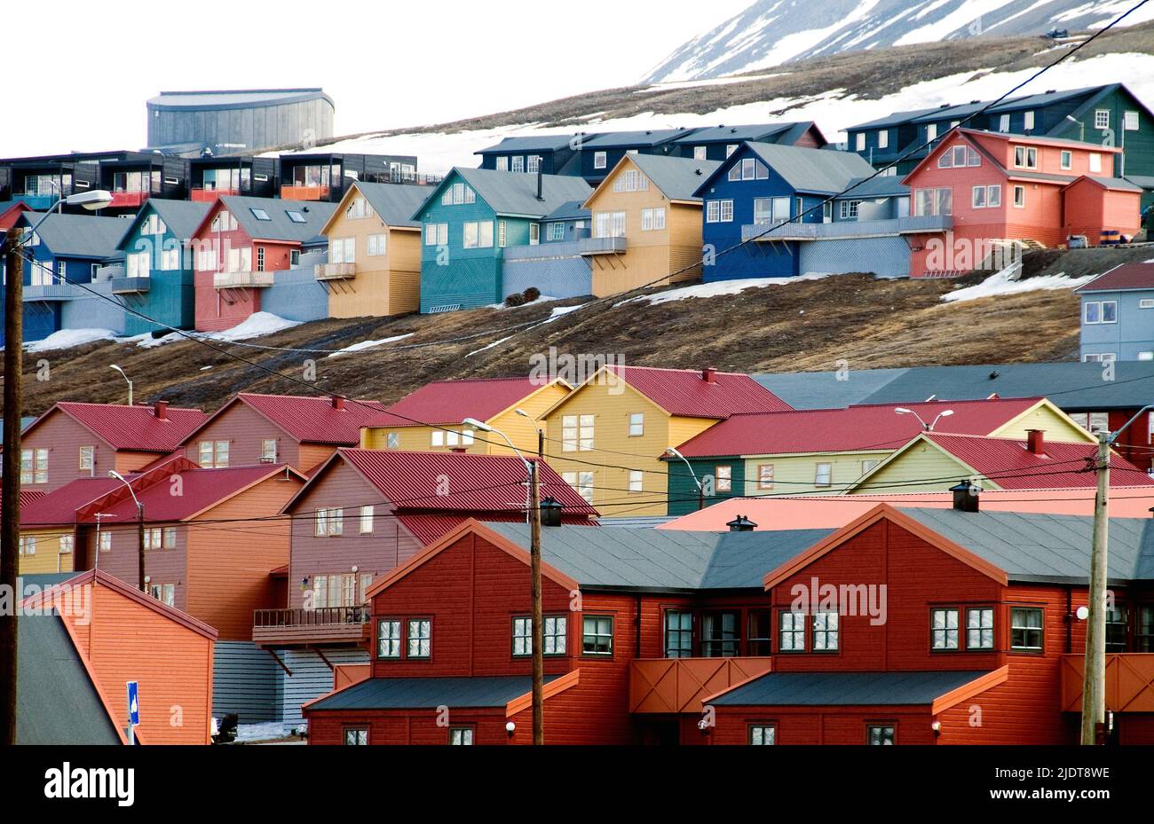 Colourfull houses in Longyearbyen (Spitsbergen, Svalbard). Stock Photo