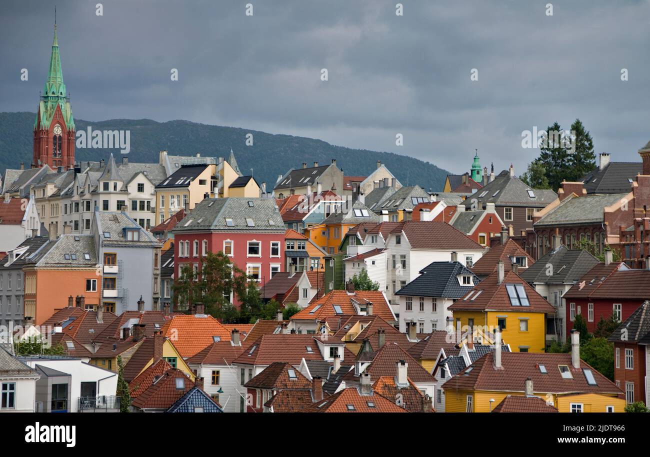 Bergen city and the Sydnes-area around Johannes Kirken (Johannes Church) Stock Photo