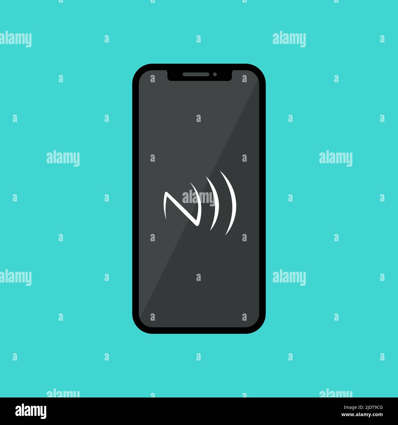 Touchscreen smartphone, mobile phone, handphone with NFC vector colored icon. NFC sign. Flat style isolated symbol, for: illustration, outline, logo, Stock Photo