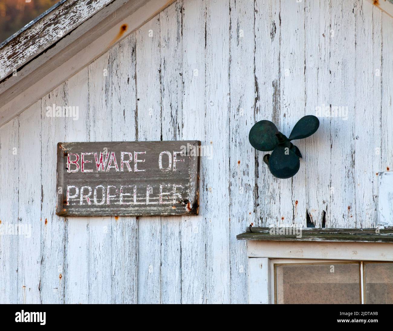 Beware of propeller. From Jöllestö, Lista, south-western Norway. Stock Photo