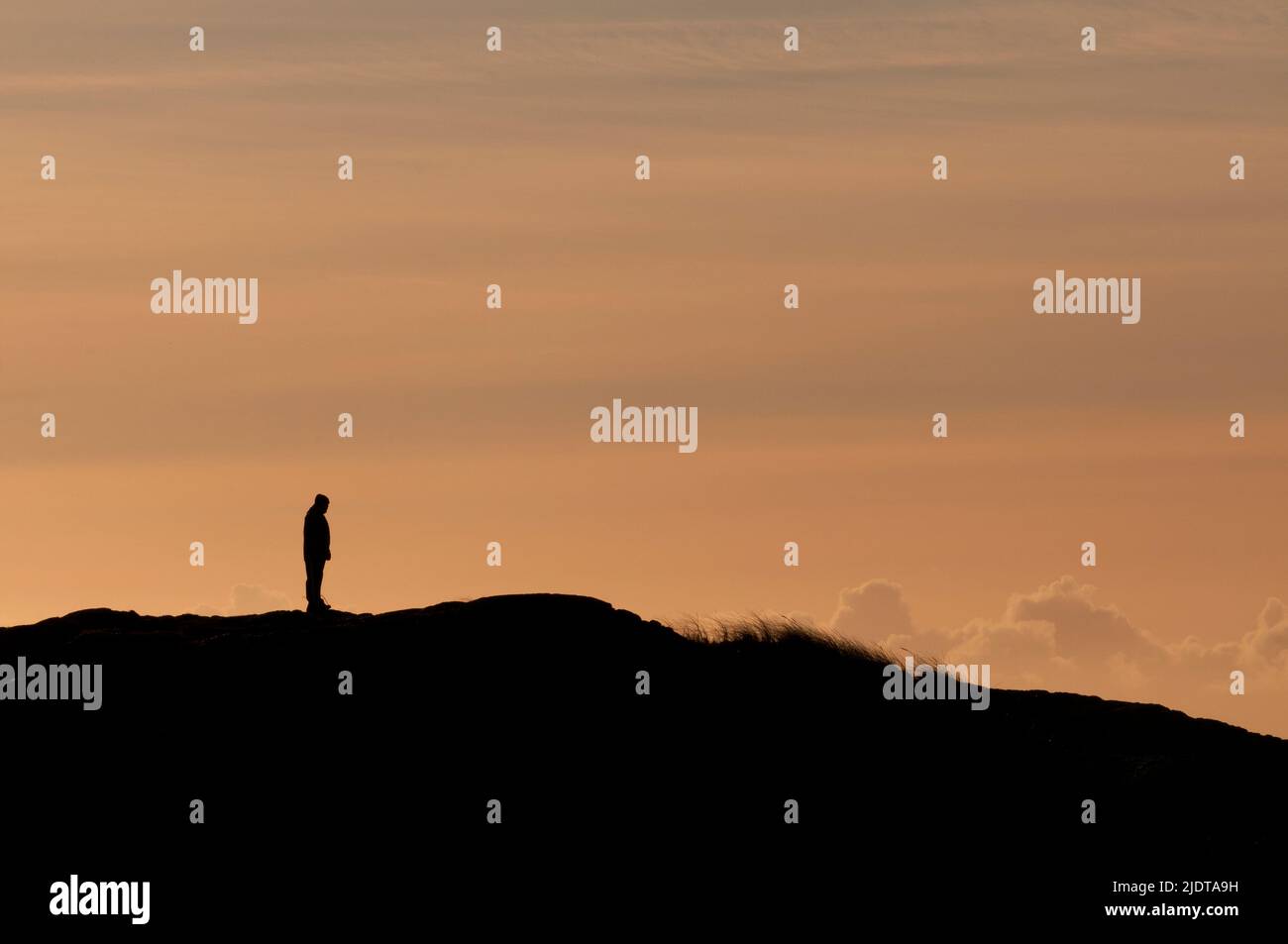 Lonely man among the sanddunes of Lista, south-western Norway. Stock Photo