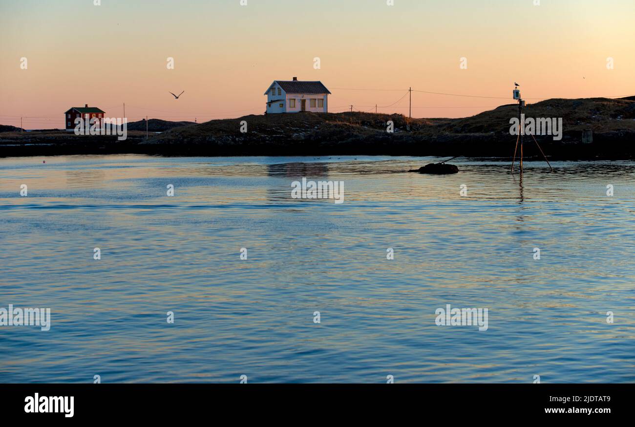 The small island of Lyngvaer in th4e Röst-achripelago, Lofoten, Norway ...