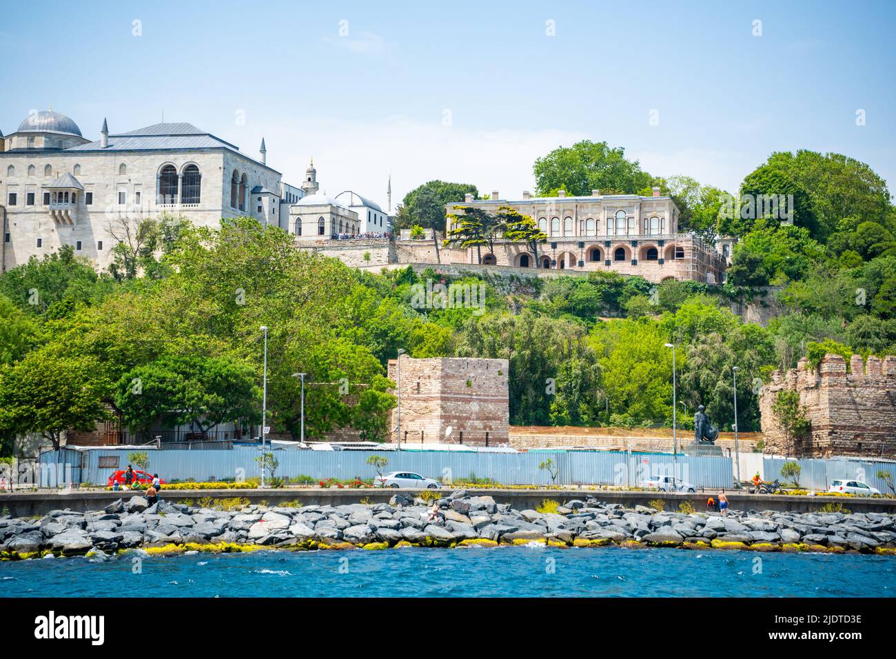 Istanbul, Turkey - May 29, 2022: Scenic view of Hagia Sophia from the Bosporus in Istanbul, Turkey. Awesome Istanbul skyline.  Stock Photo