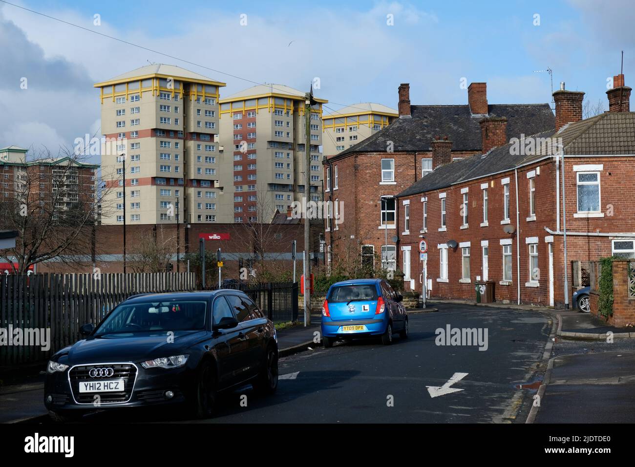 General view of housing in Wakefield town centre Stock Photo