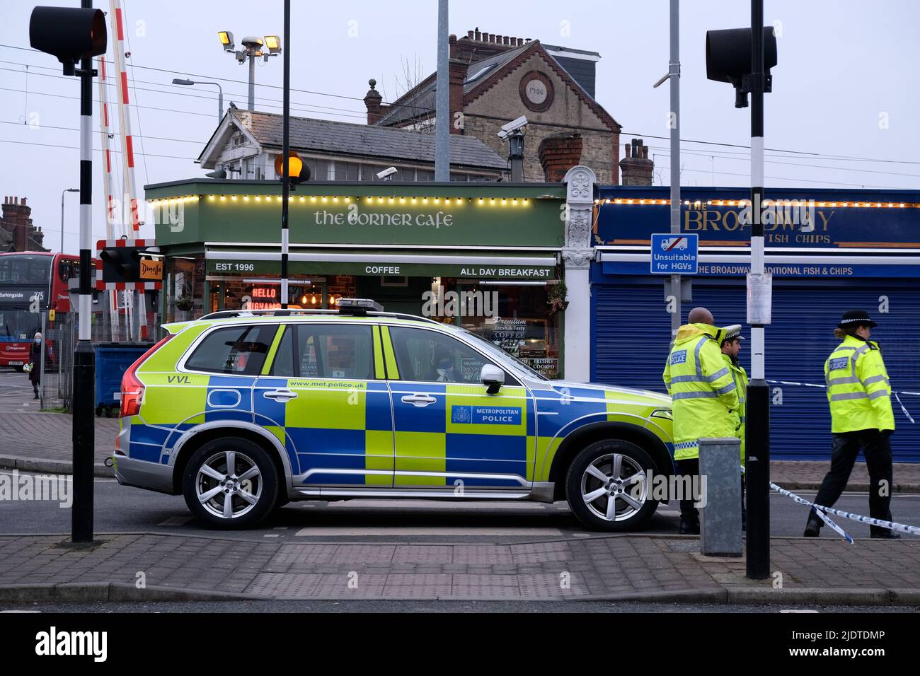 Police attend scene of accident in Highams Park Stock Photo