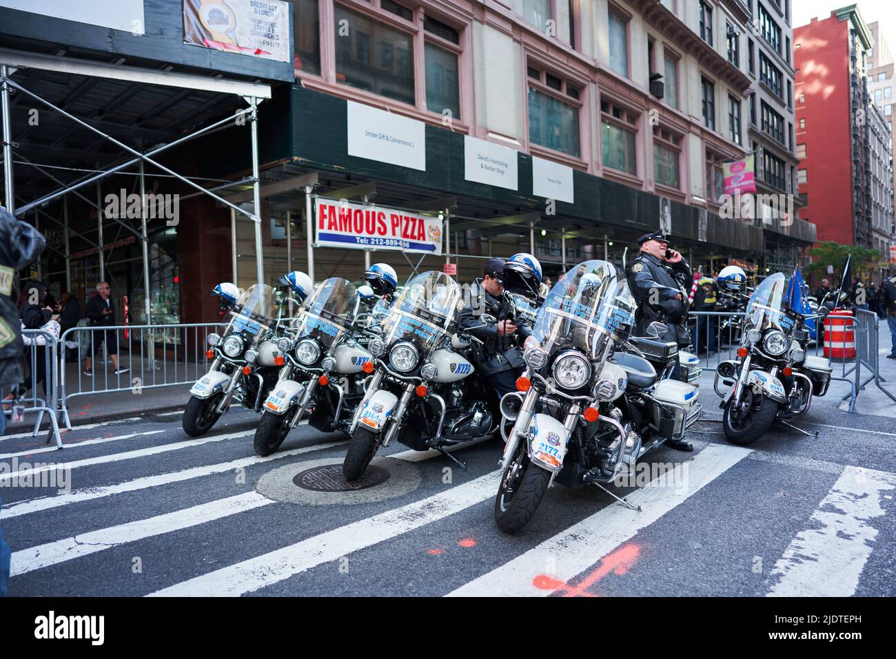 Manhattan, USA - 11. November 2021: NYPD Motorcycles parked in New York ...