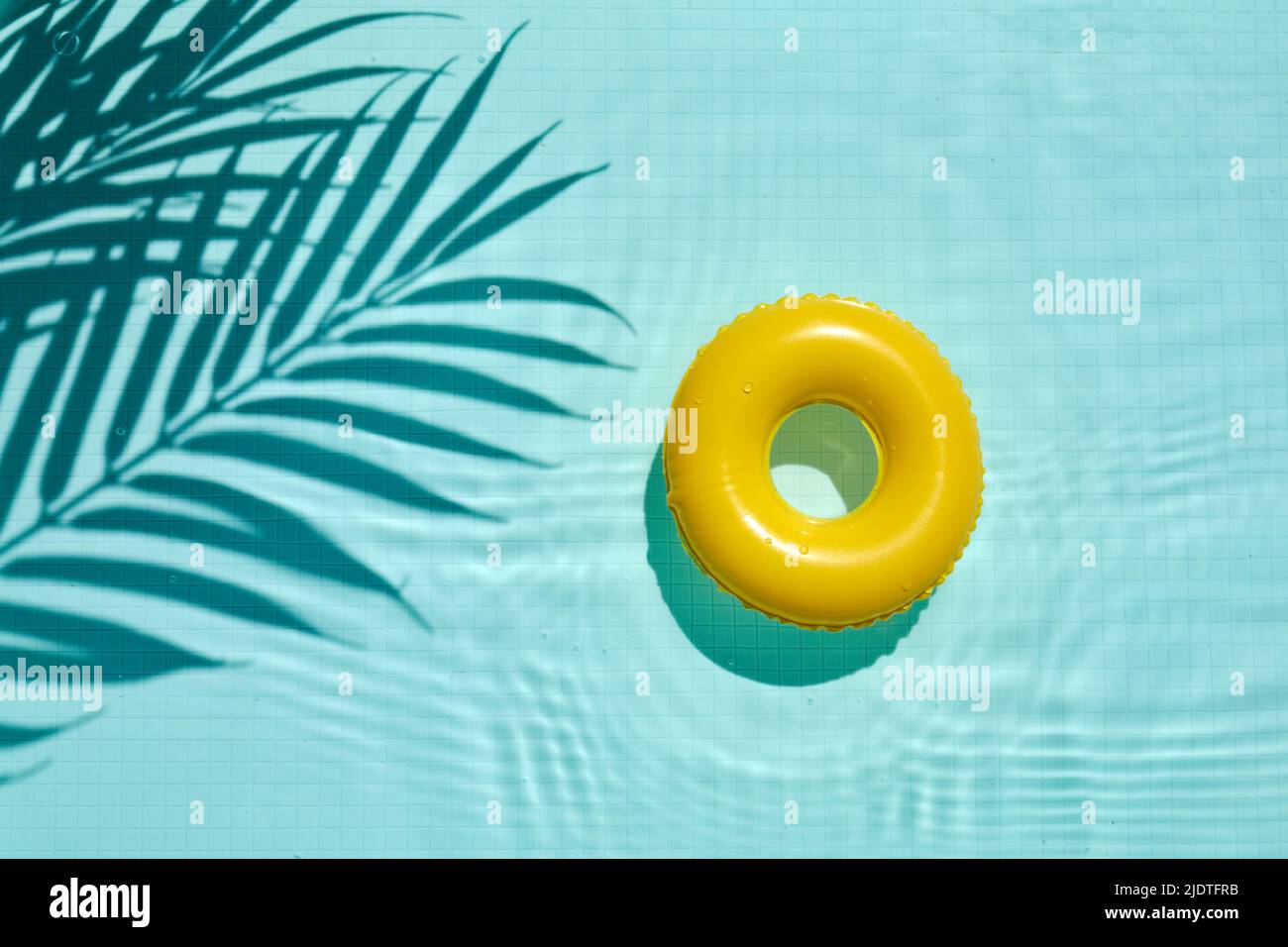Swimming pool top view background. Water ring and palm shadows. Stock Photo