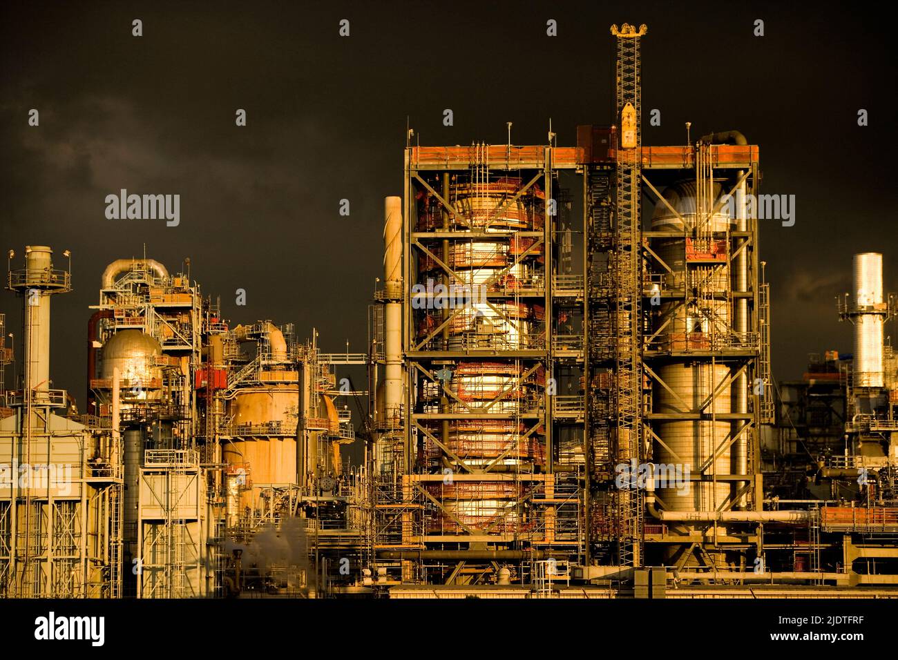 USA, California, Longbeach, Oil refinery at dusk Stock Photo