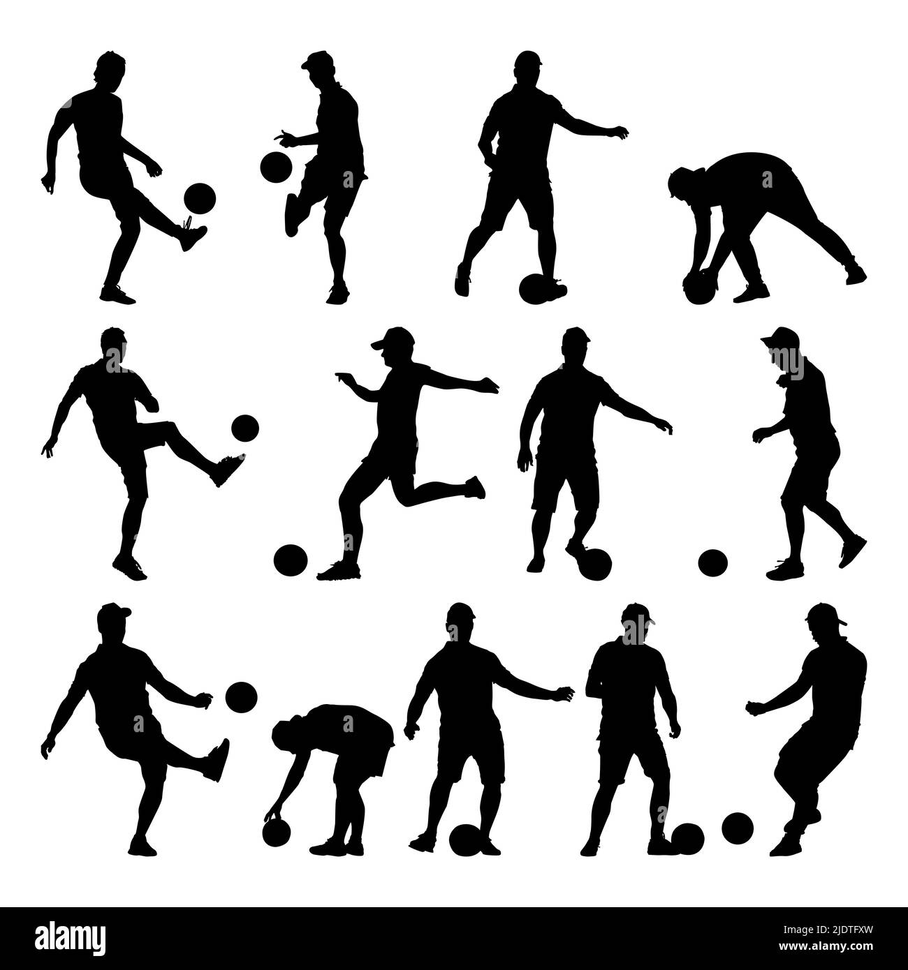 Set Of Soccer Players Silhouettes Group Of Footballers With Ball Of