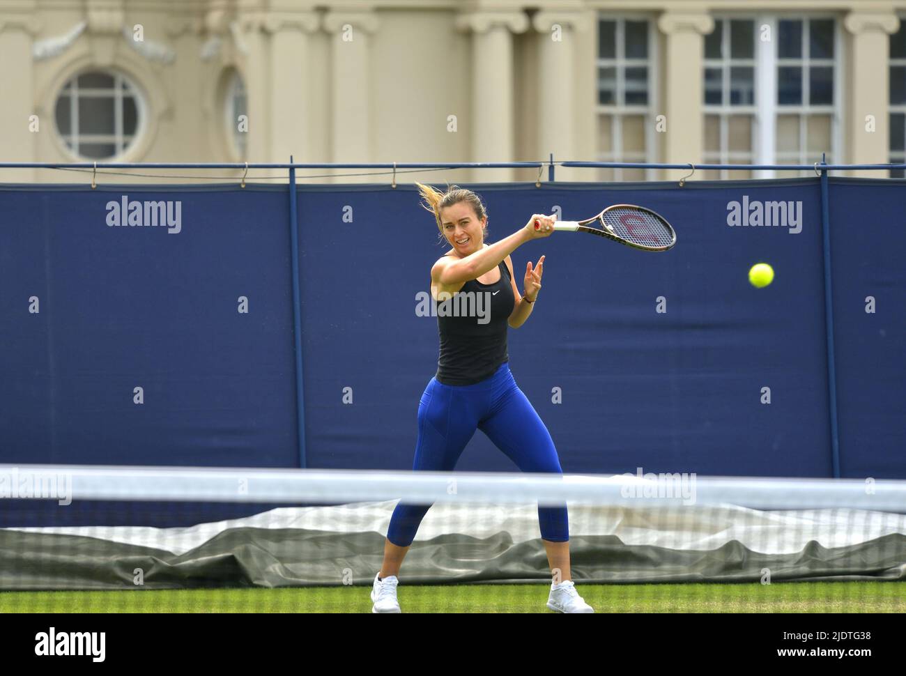 Paula Badosa (Spain) on the practice courts at the Rothsay International, Devonshire Park, Eastbourne, 18th June 2022 Stock Photo