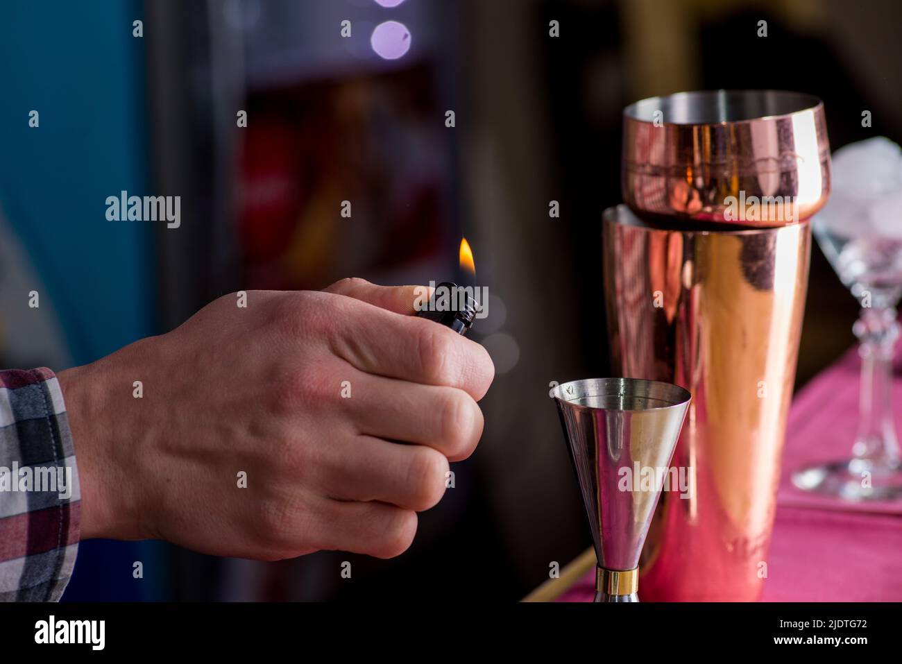 bartender making cocktail Stock Photo