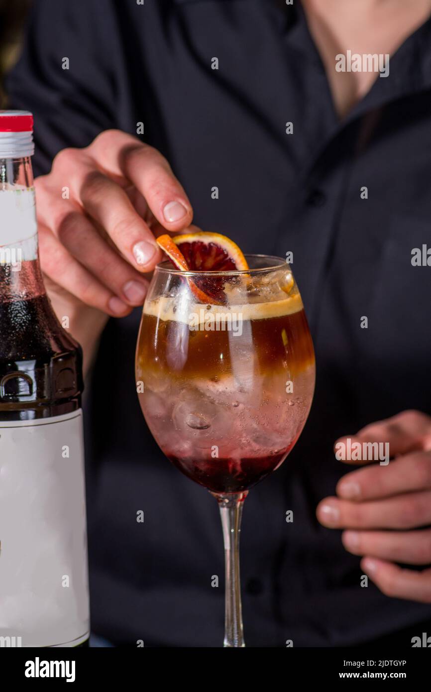 Bartender prepares a cocktail Stock Photo