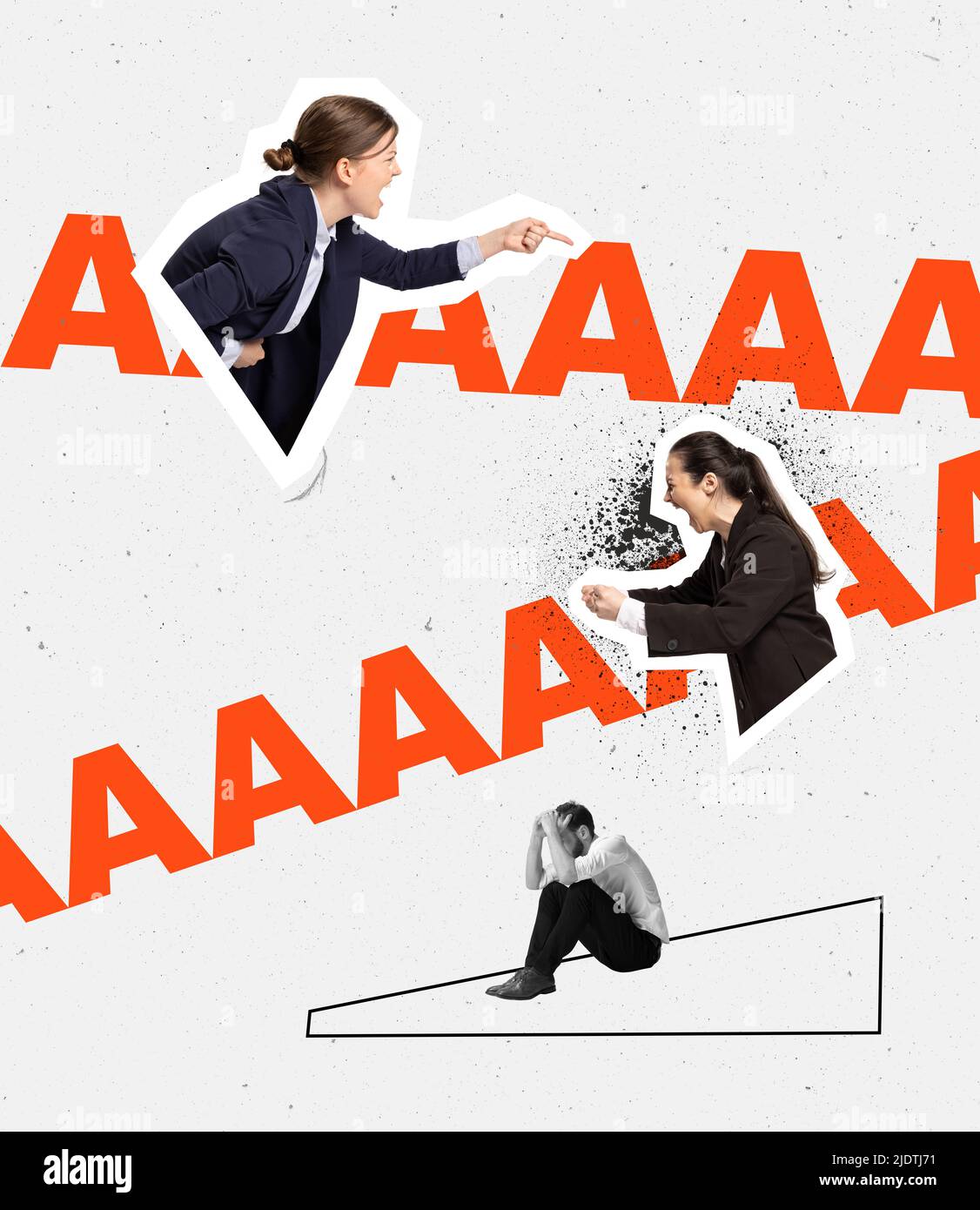 Contemporary art collage. Conceptual image. Employees, business people ...