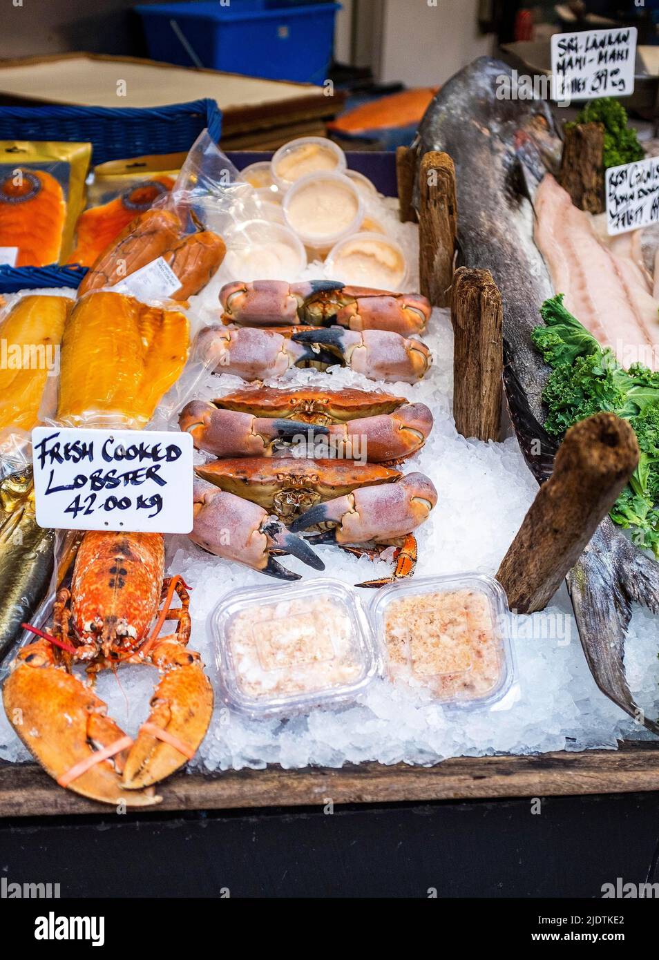 London , England UK Crabs and lobsters on sale at Borough Market