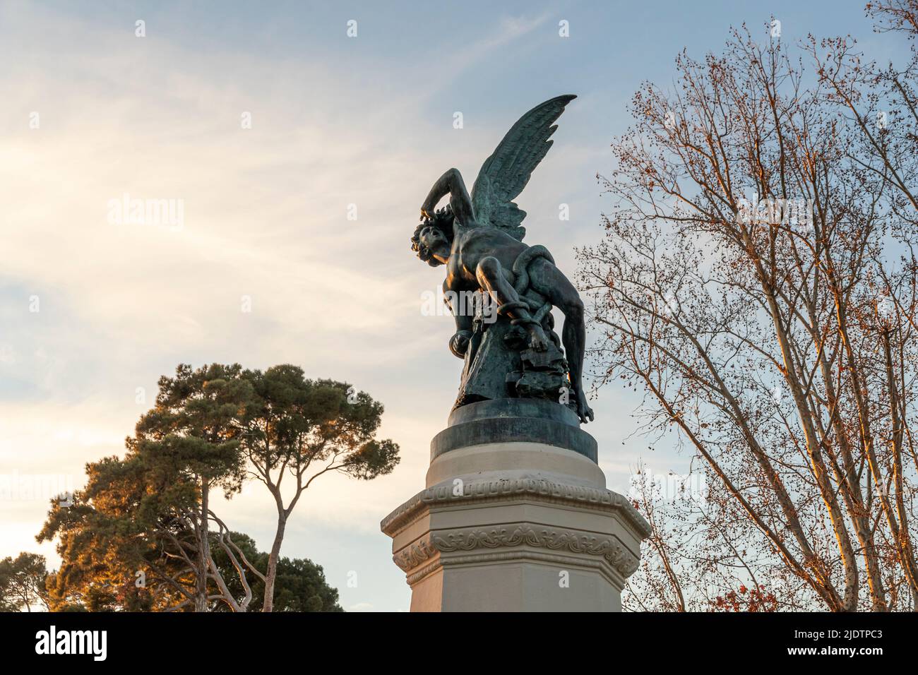 Madrid, Spain. The Fuente del Angel Caido (Monument of the Fallen Angel), a fountain located in