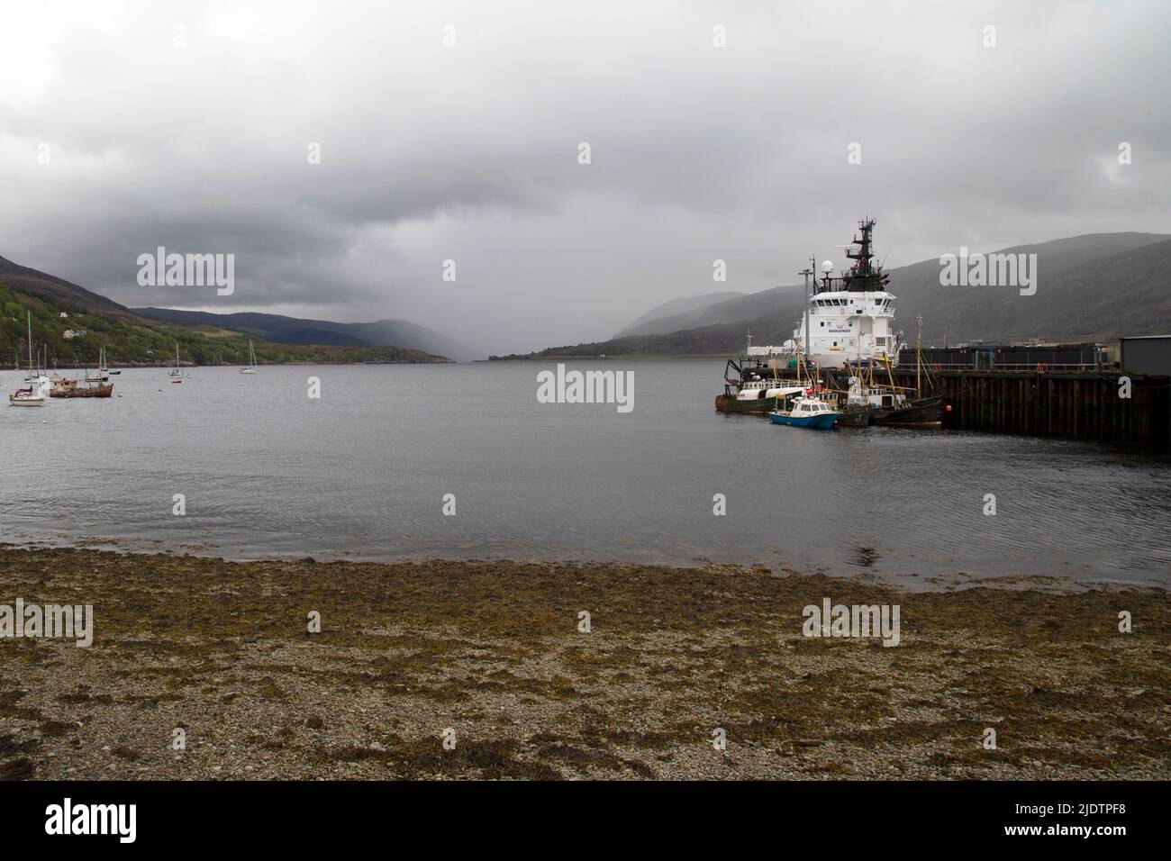Bad weather coming in Looking down Loch Broom, Ullapool, Ross and Cromarty, Highlands, Scotland Stock Photo