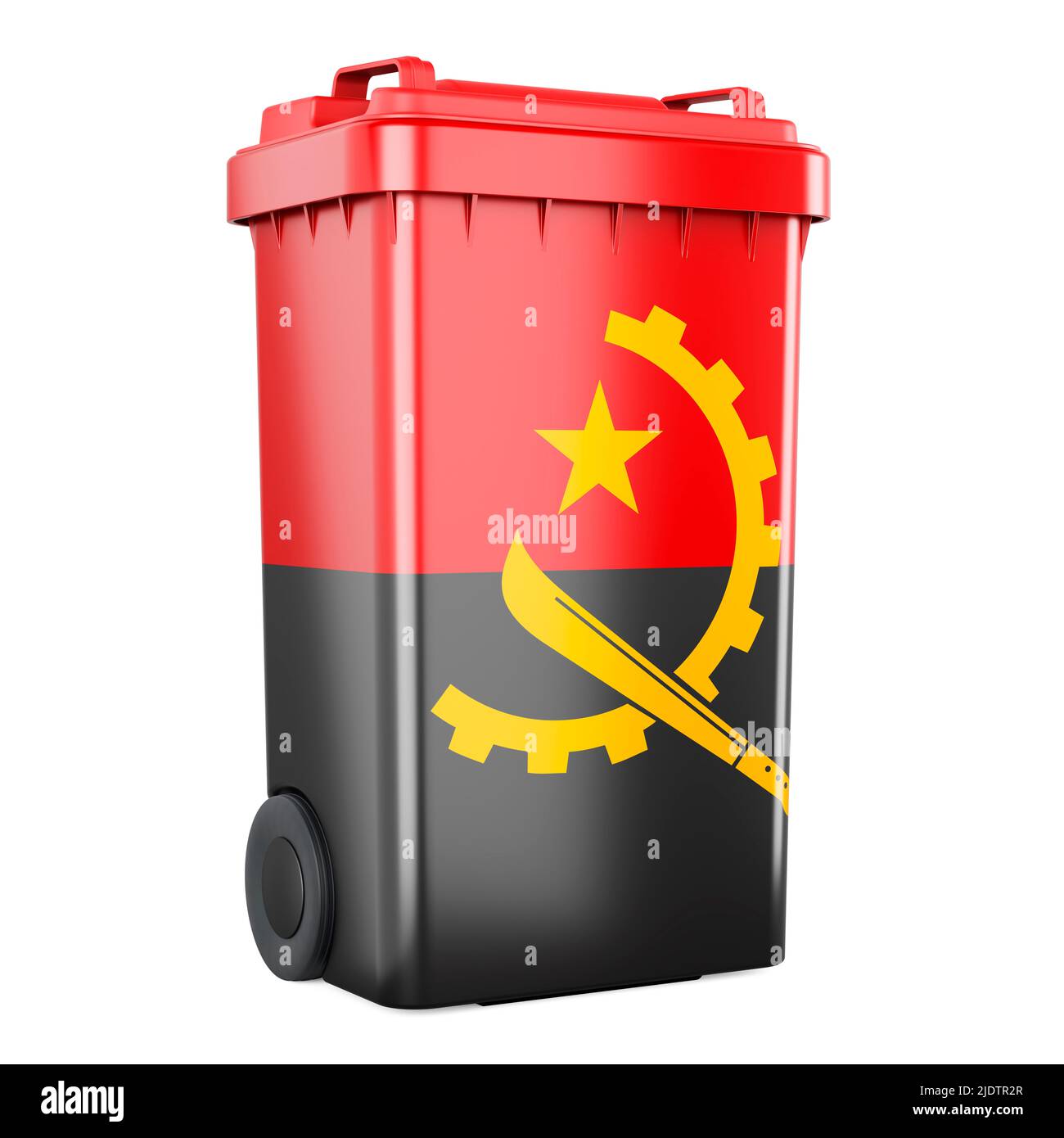 Waste container with Angolan flag, 3D rendering isolated on white ...