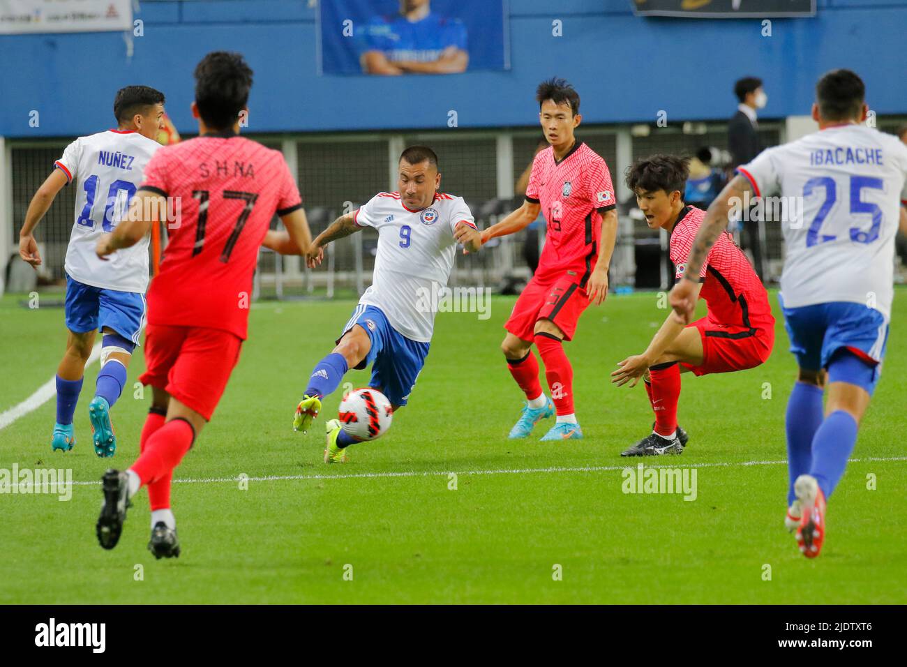 June 6, 2022-Daejeon, South Korea-Meneses, Jean of Chile action during an International Friendly match Presented by Hana Bank Korea Republic vs Chile at Daejeon Worldcup Stadium in Daejeon, South Korea. Stock Photo