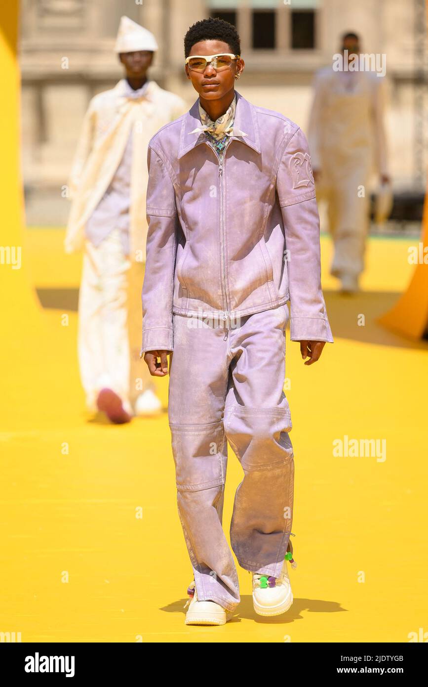 Paris, France. 23/06/2022, A model walks the runway during the Louis Vuitton  Menswear Spring Summer 2023 show as part of Paris Fashion Week on June 23,  2022 in Paris, France. Photo by