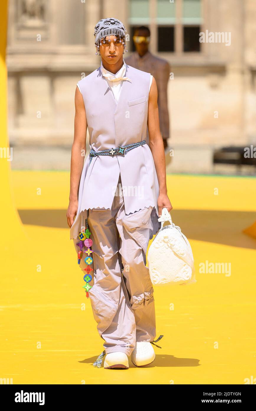 Paris, France. 23/06/2022, A model walks the runway during the Louis Vuitton  Menswear Spring Summer 2023 show as part of Paris Fashion Week on June 23,  2022 in Paris, France. Photo by