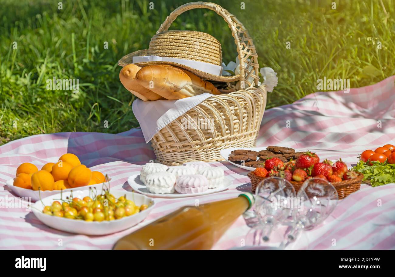 Picnic in the park on a summer sunny day. Stock Photo