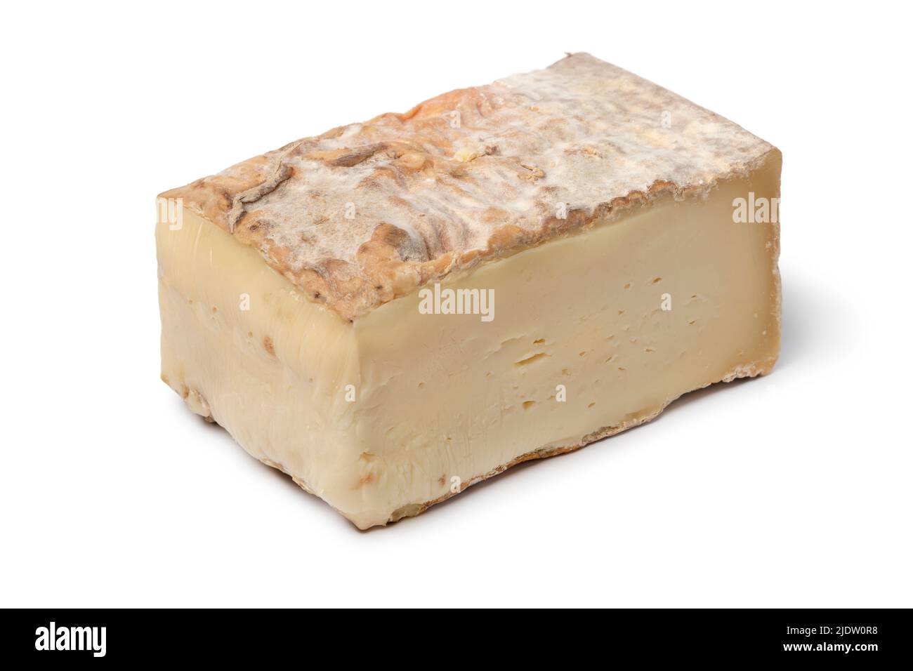 Piece of Italian Taleggio cheese close up isolated on white background
