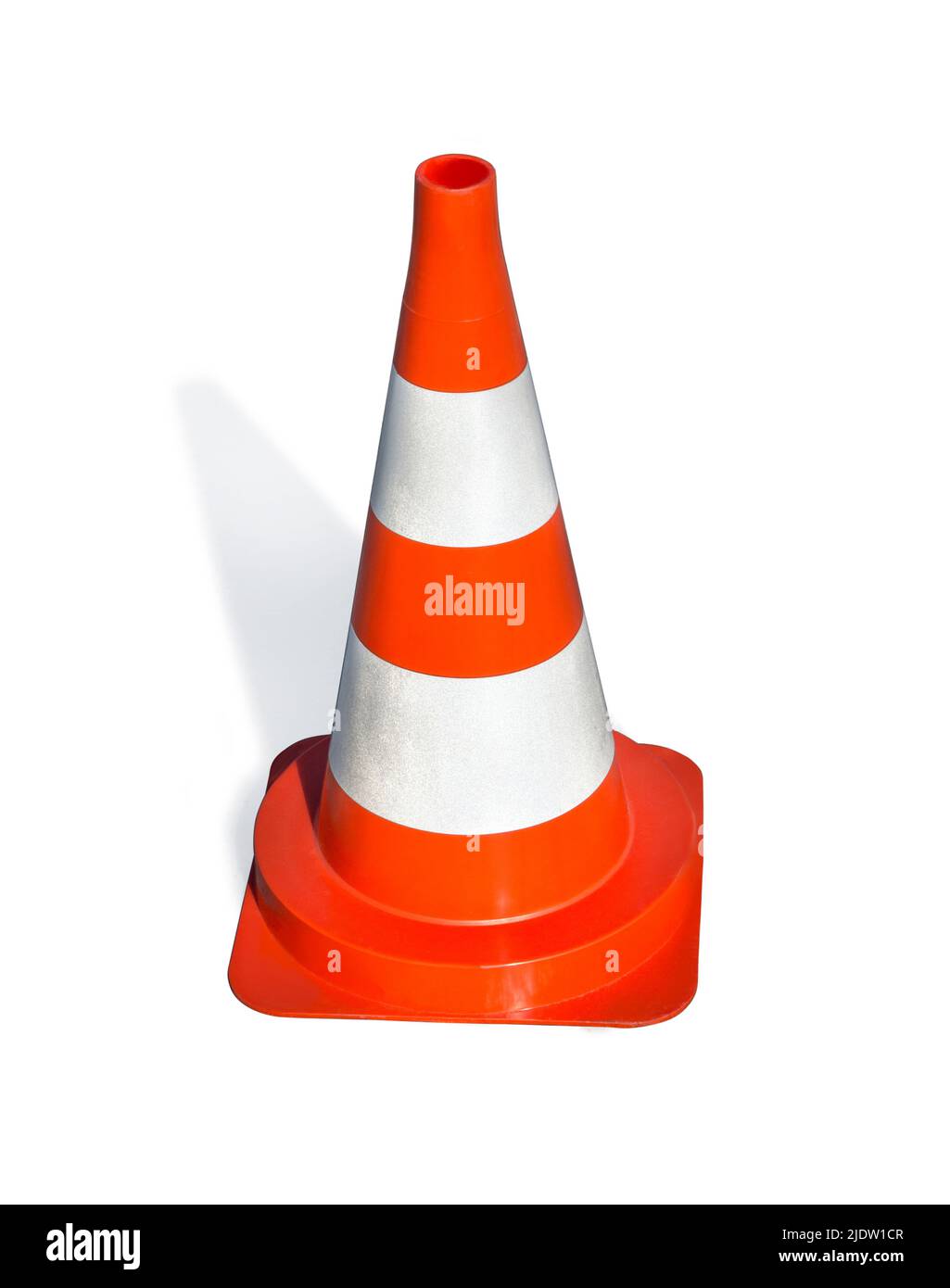 Traffic cone orange white pylon isolated on white background with