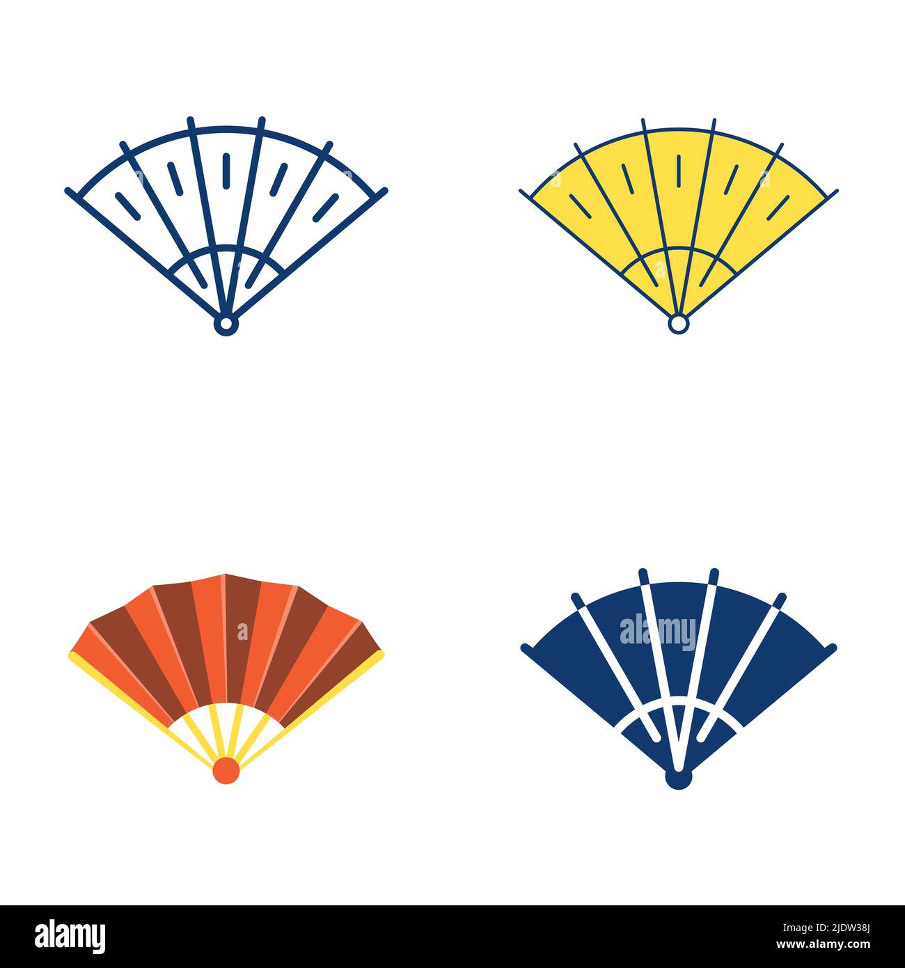 Hand fan icon set in flat and line style. Vector illustration Stock ...