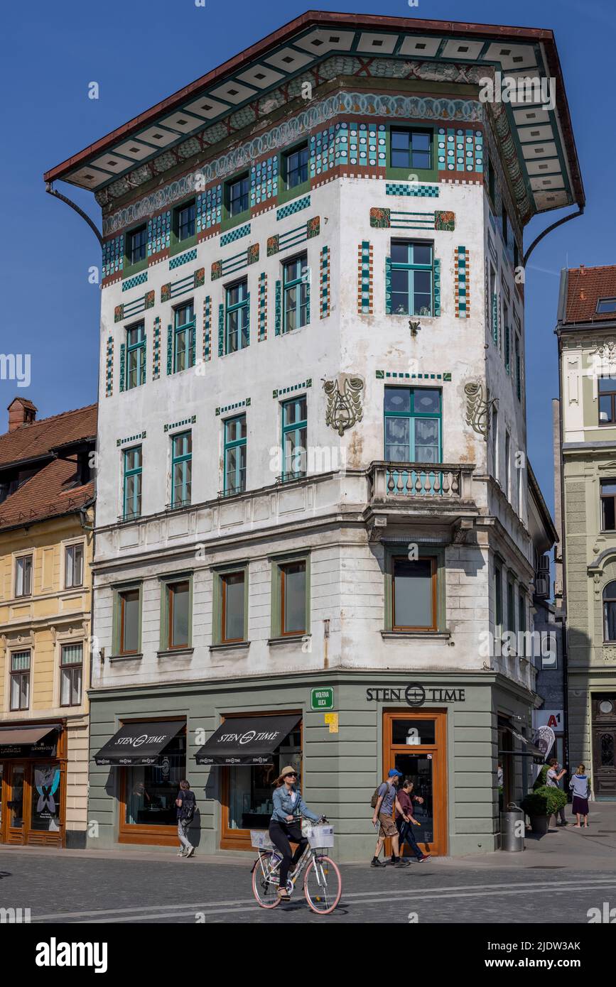 Art Nouveau Building facing Presernov Trg, Ljubljana, Slovenia Stock Photo