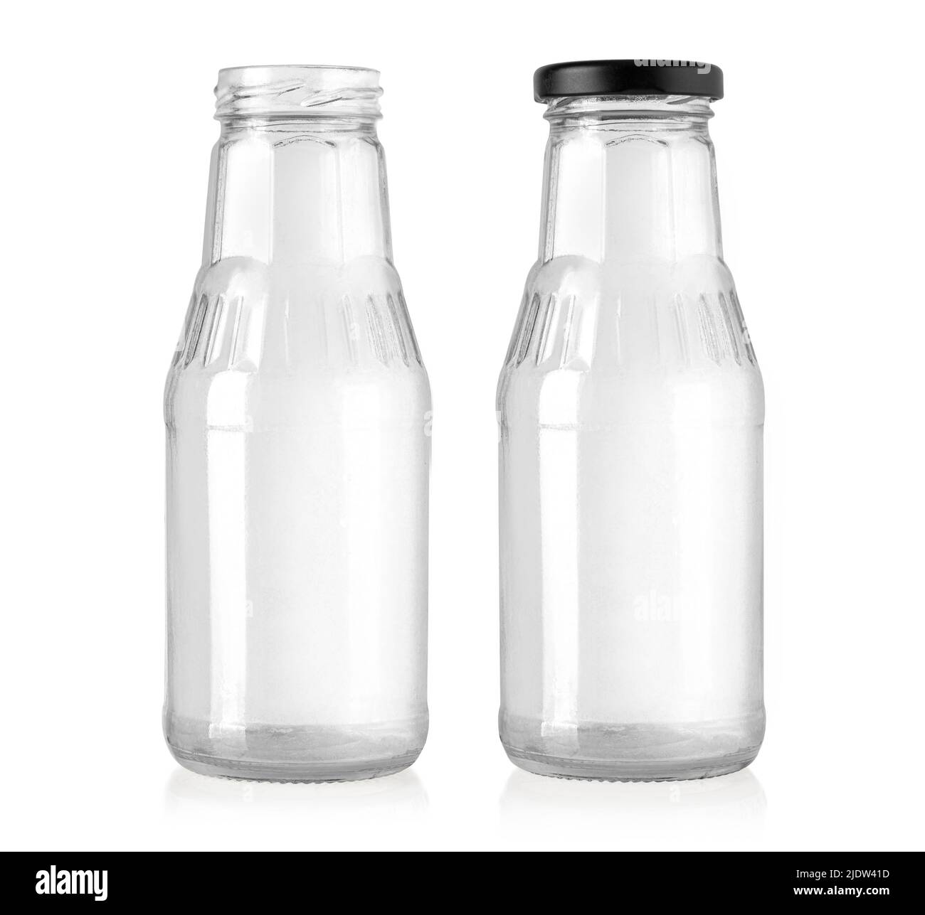 set of empty glass bottles isolated on white with clipping path Stock