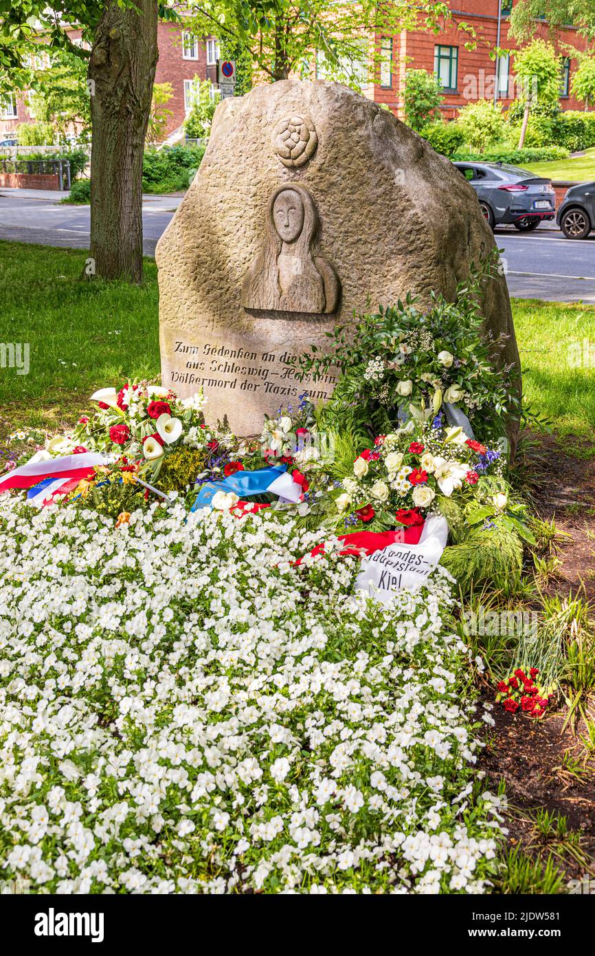 A 1997 Sinti und Roma memorial commemorating 334 Gypsies from the German land of Schleswig-Holstein who were deported to concentration camps. Kiel Stock Photo