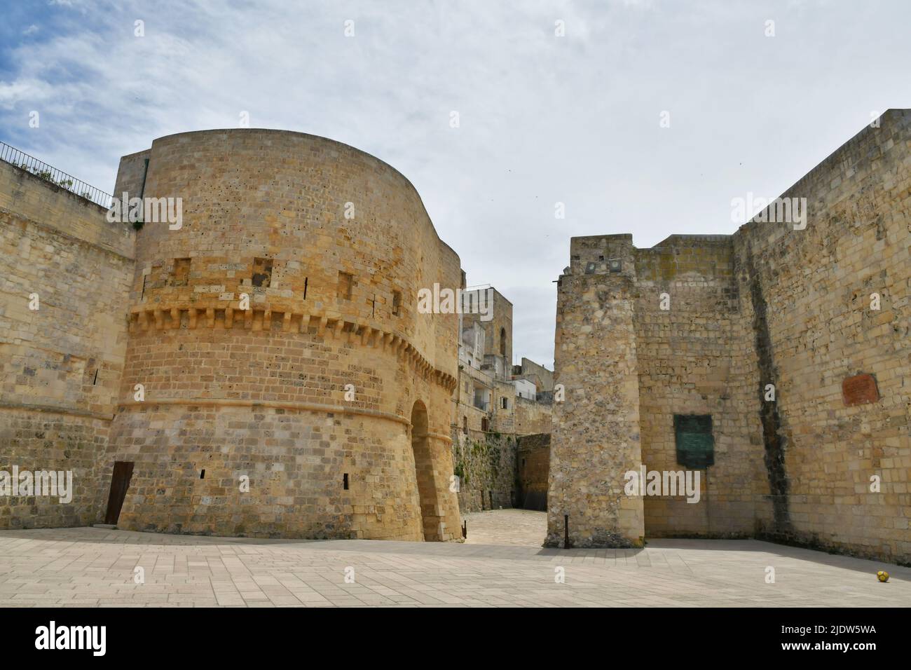 The towers and walls of an Aragonese castle that defended the city of Otranto from pirate attack, Italy. Stock Photo
