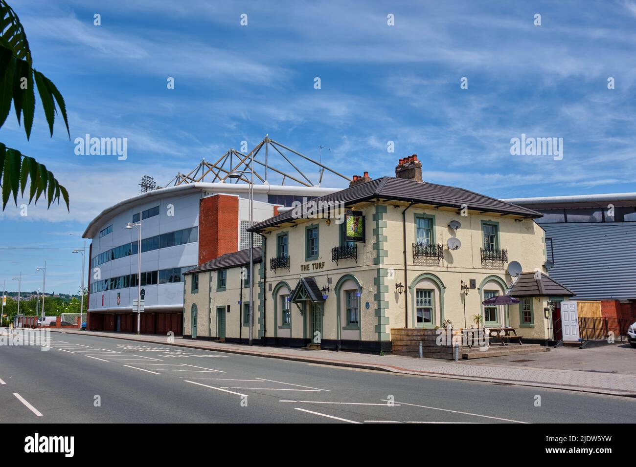 Racecourse Ground stadium, home to Wrexham Association Football Club, Wrexham, Wales Stock Photo