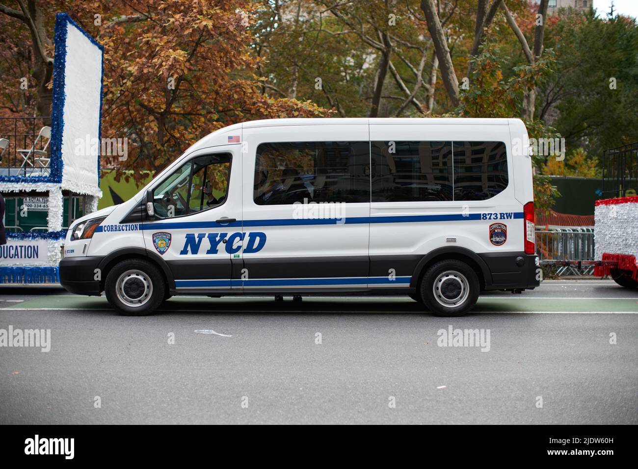 Manhattan, USA - 11. November 2021: New York Corrections department van parked in NYC. NYCD vehicle. Transporting prisoners to prison or jail Stock Photo