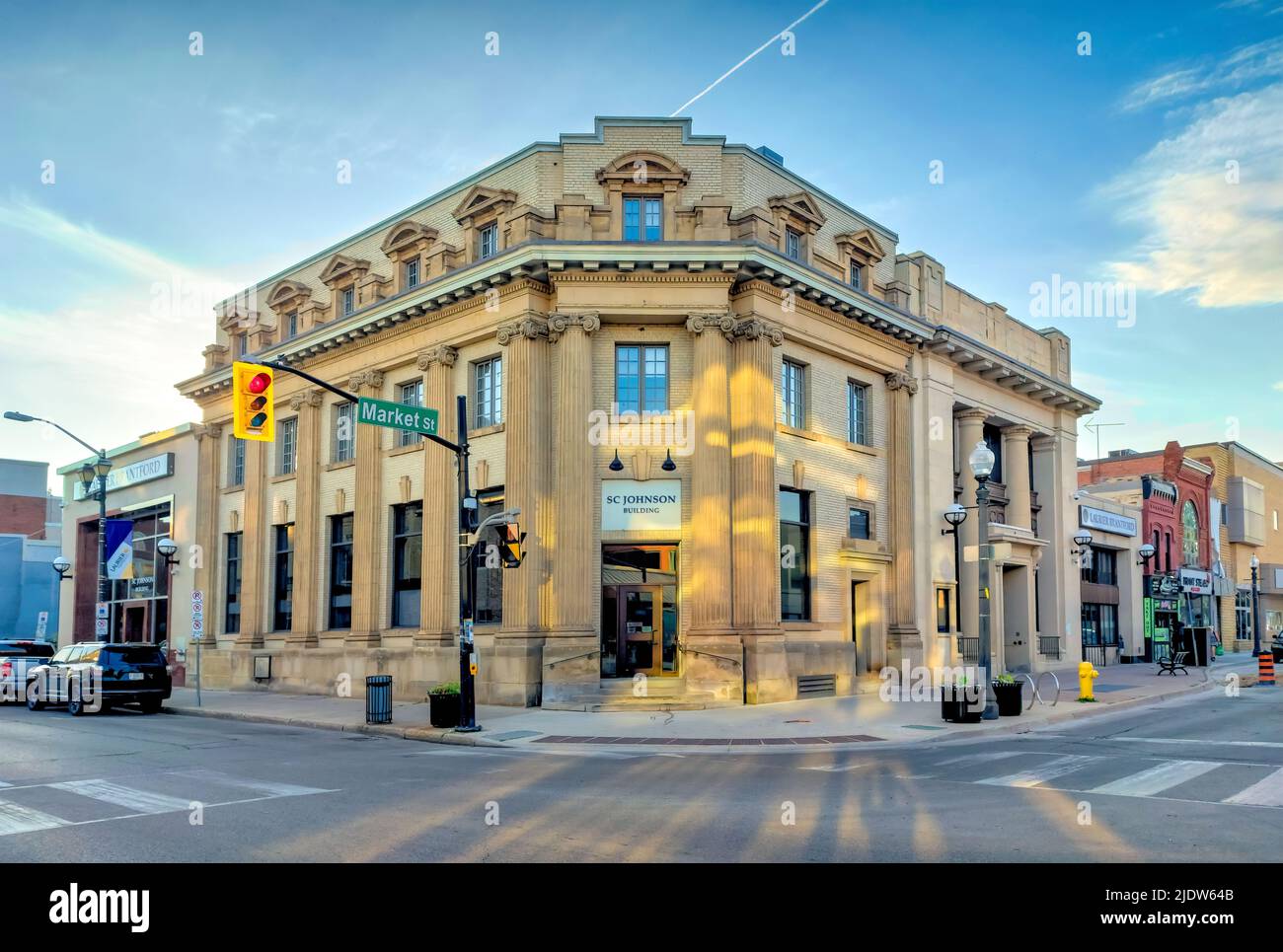 Wilfrid Laurier University, Brantford Campus in downtown Brantford, Ontario, Canada at sunset. Stock Photo