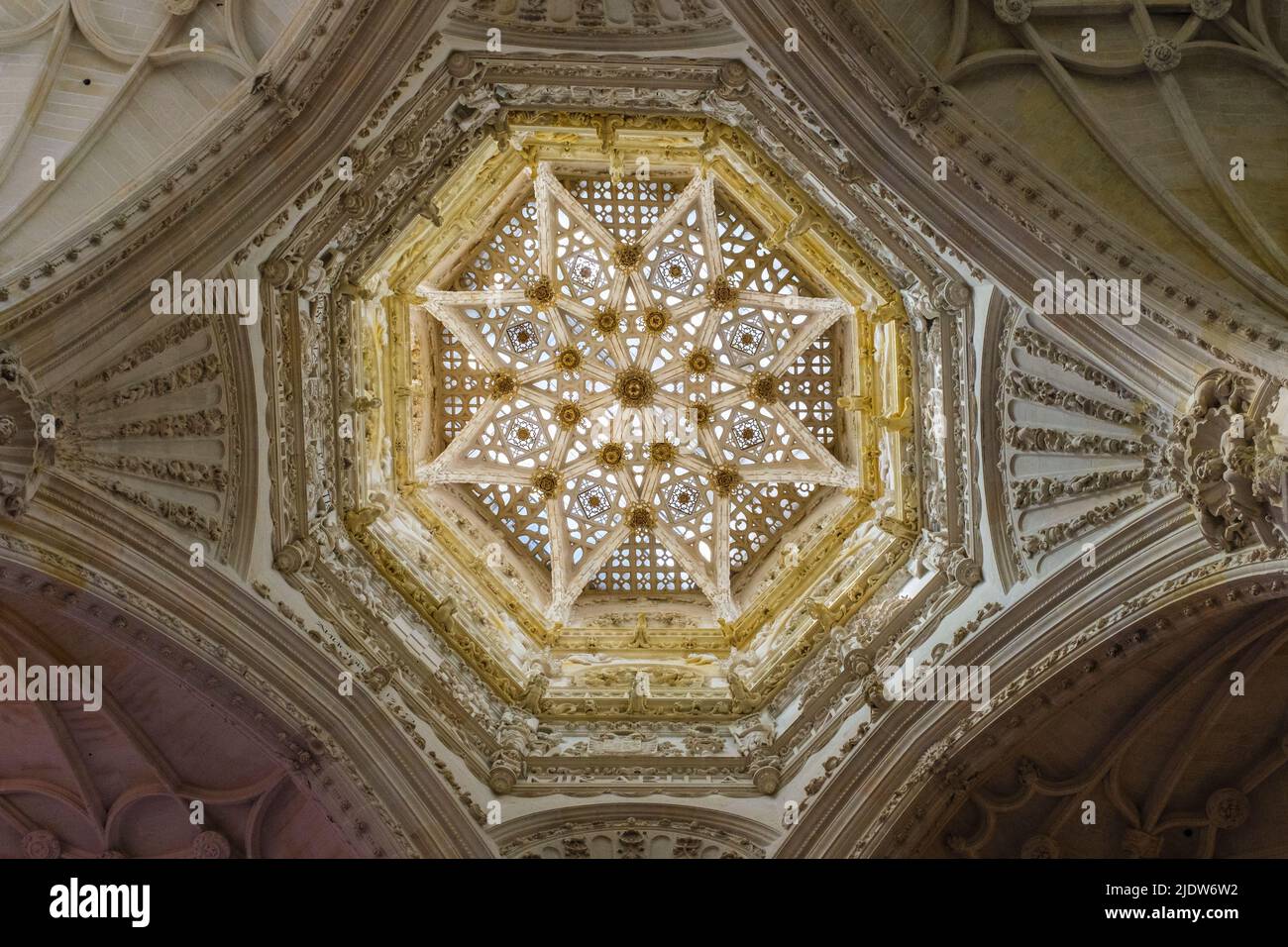 Spain, Burgos. Cathedral of Santa Maria, Lantern Vaulting in Mudejar Style. Stock Photo