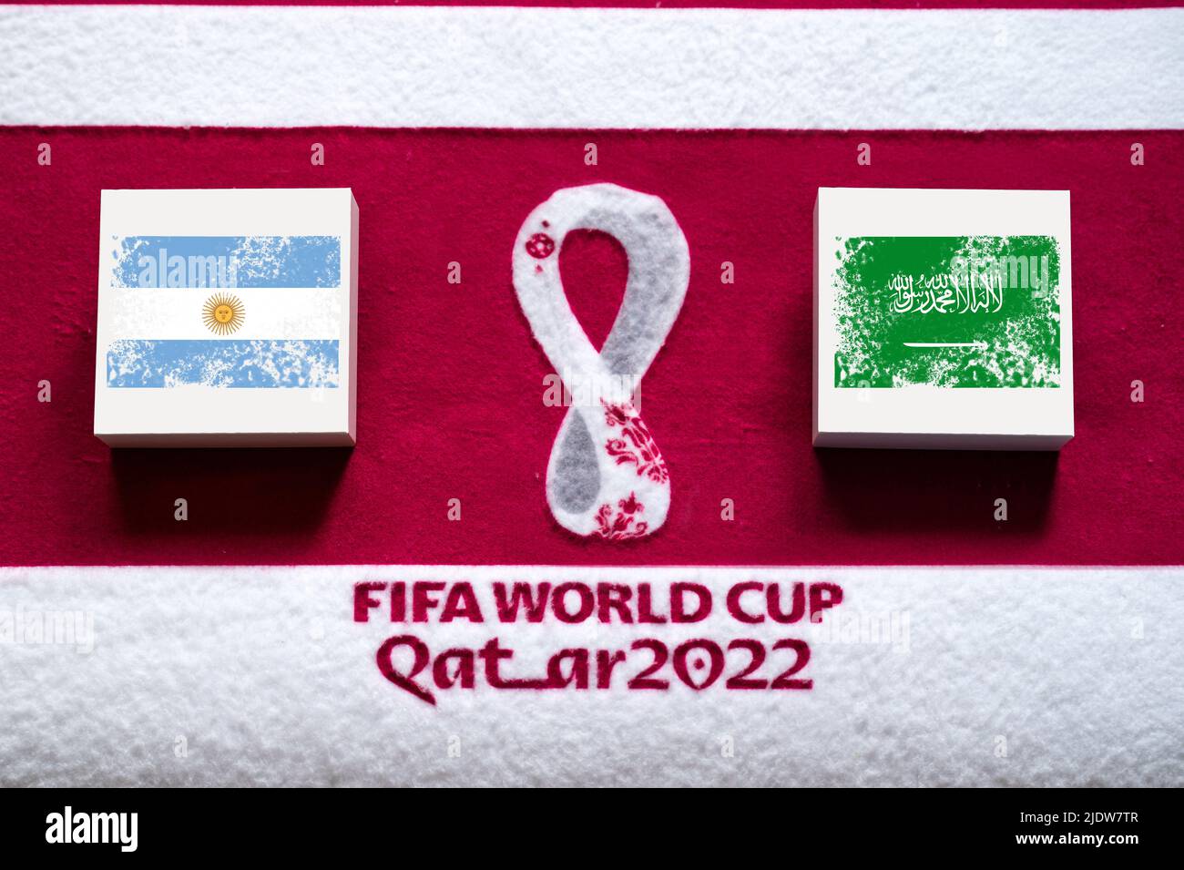 DOHA, QATAR, 3. JULY: Group C: Argentina vs Saudi Arabia, Lusail Iconic Stadium, Lusail, FIFA World Cup in Qatar 2022, Football match with national fl Stock Photo